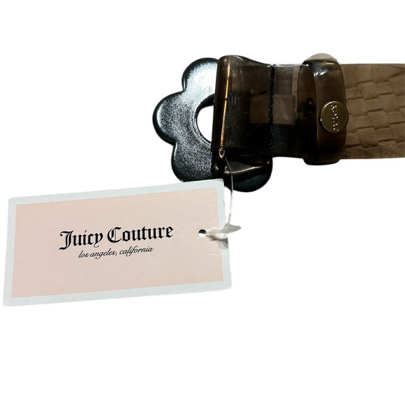 Juicy Couture gray tinted clear belt with dark gray flower design SZ L - Picture 2 of 3